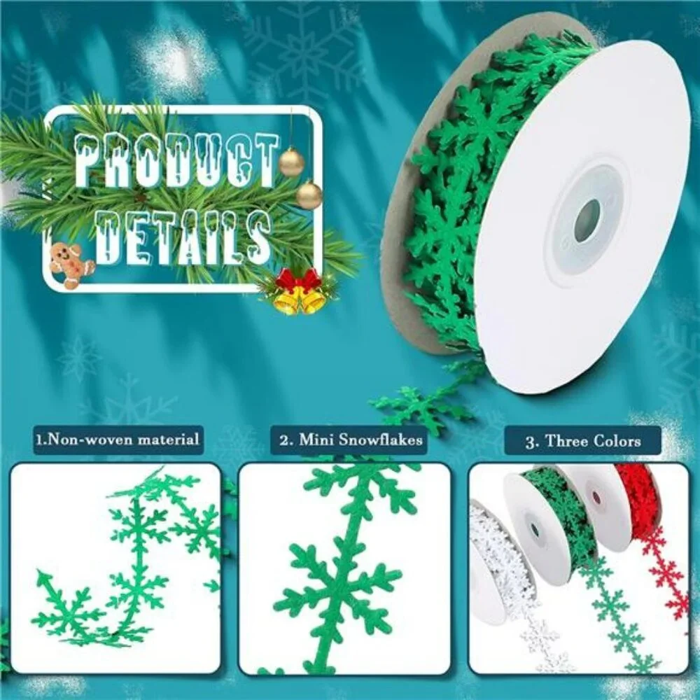 3 Rolls Christmas Snowflake Lace Ribbon Red Green White Trim for Holiday Crafts